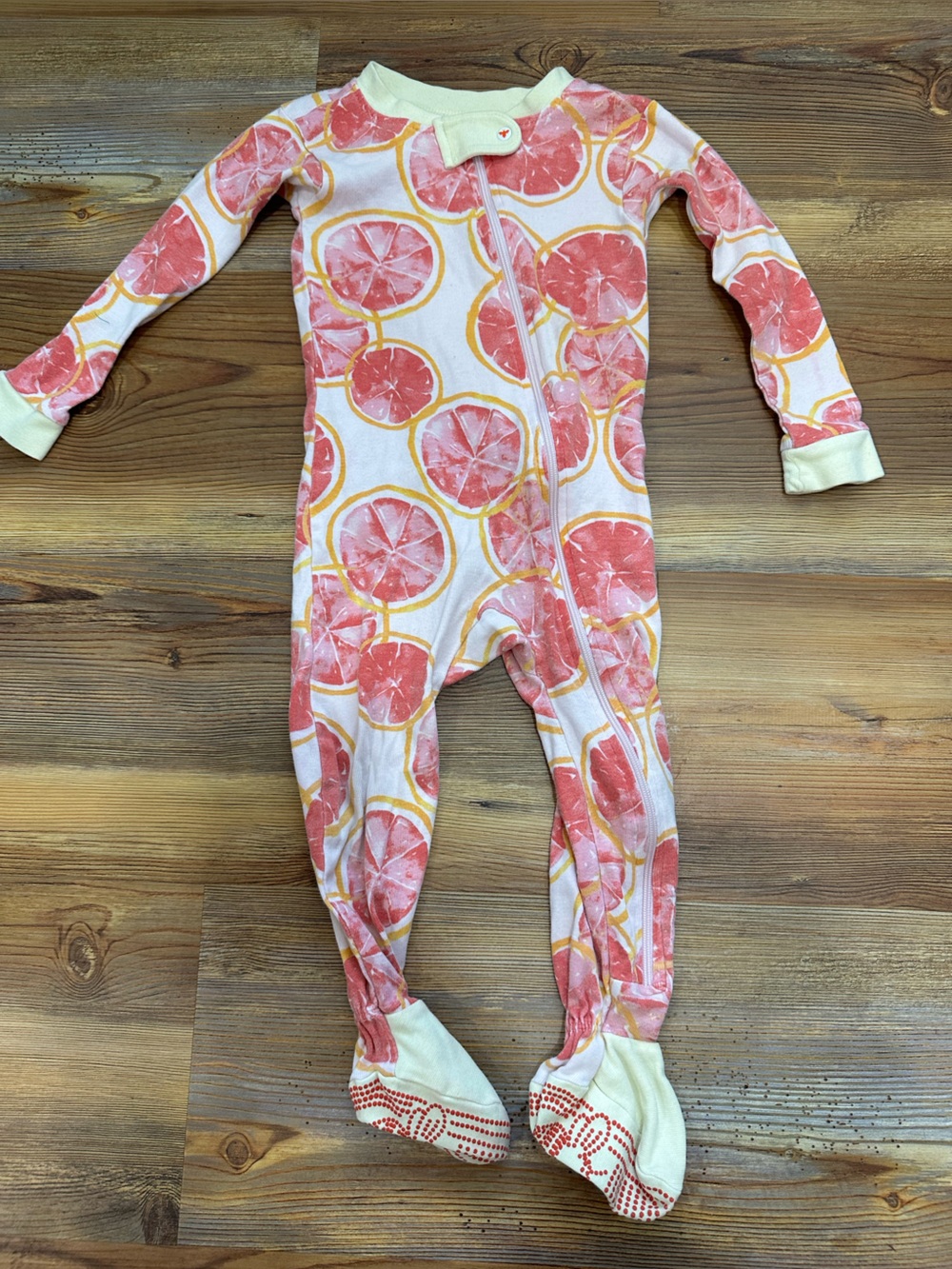 Burt's Bees Baby Pink and Yellow Citrus Print Footed One-Piece 12M